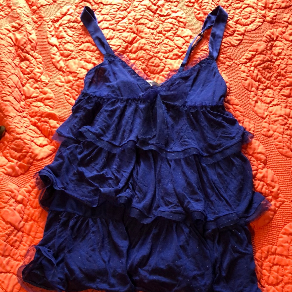 Blue Ruffled Sleeveless Top
